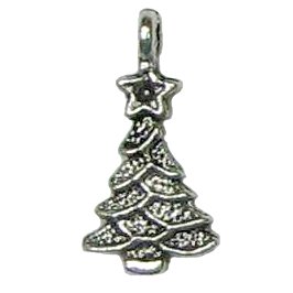 6 Antique Silver Christmas Tree Pendants - Trees