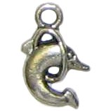 6 Antique Silver Dolphin Through Hoop Charms - Dolphins