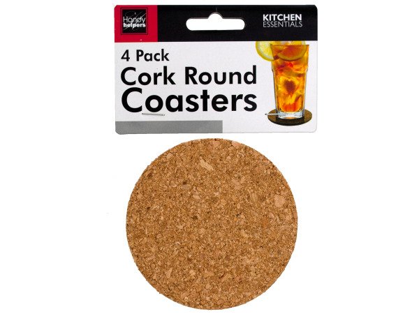 4-Pack 3.5" Round Cork Coasters for Beverages & Drinks