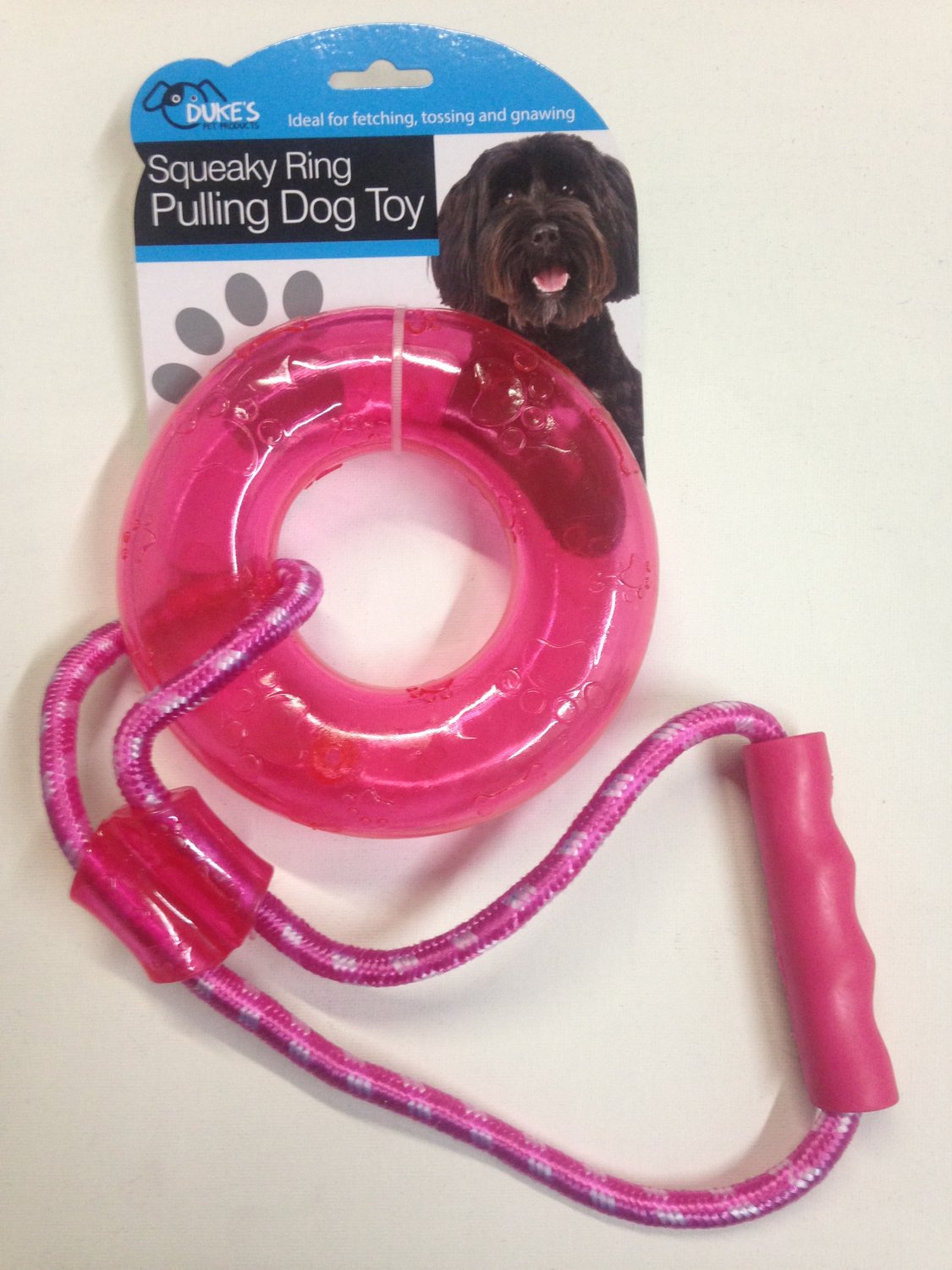 Squeaky Ring Pulling Dog Toy with Handle
