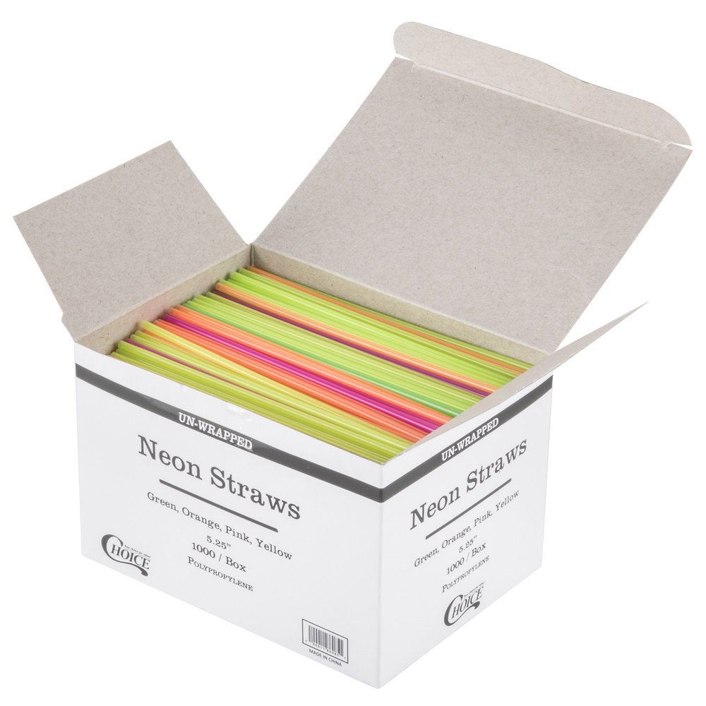1000 5" Neon Unwrapped Coffee Cocktail Beverage Drink Stirrers / Sip Straws