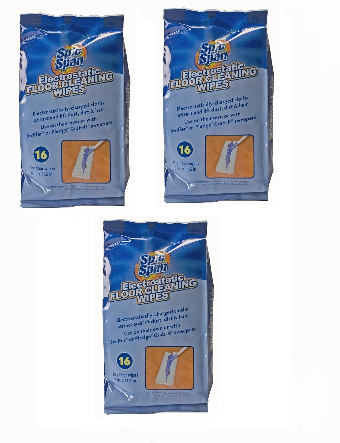 3 pack (48) Spic and Span Kleen Maid Electrostatic Dry Floor Wipes