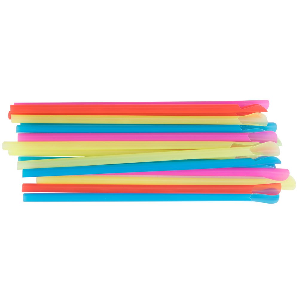 Choice 8" Super Jumbo Neon Unwrapped Spoon Straws - 300 Ct Box