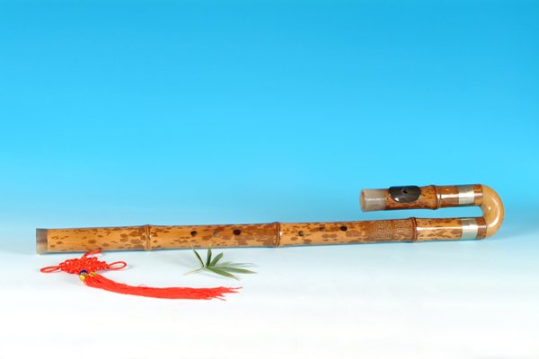 JY-413a-Big Bass Bent Mottled Bamboo Flute W/T Double Copper Joints