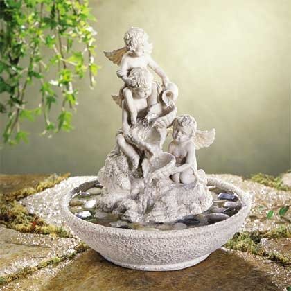 Cherub Fountain-with River Stones
