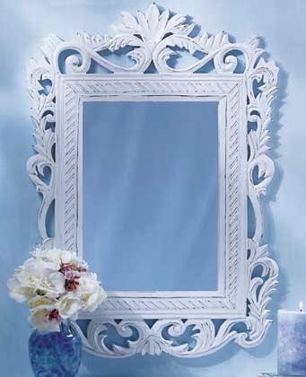 Ornate Distressed Finish White Mirror