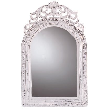 Distressed White Finish Arched Mirror