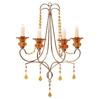 WALL CANDELIER WITH AMBER GLASS DROPS