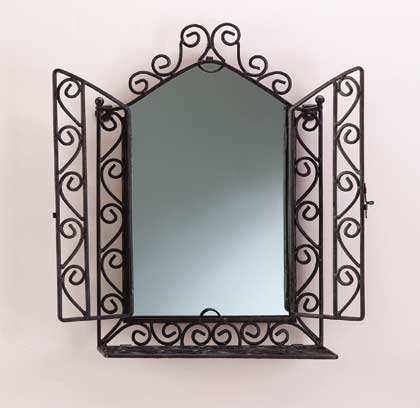 Wrought Iron Wall Mirror with Shelf