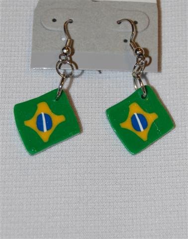 Handmade Polymer Clay Brazilian Flag Earrings - set 8