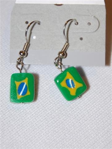 Handmade Polymer Clay Brazilian Flag Earrings - set 1