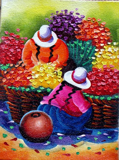 Serranitas Andean Oil Painting Picture Cuzco Chincheros