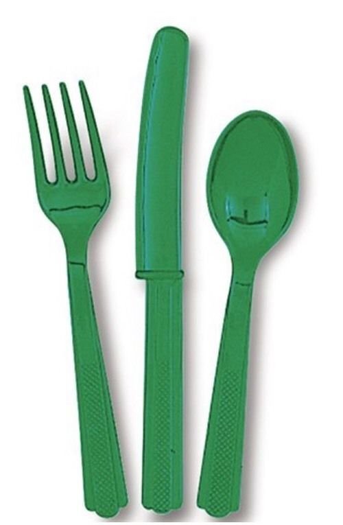 Emerald Green Plastic Cutlery Set for 6 Guests (18pcs) Emerald Green