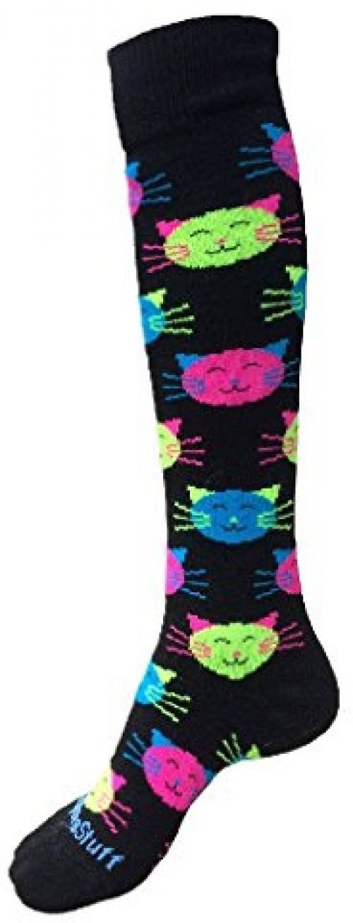 Ponce Good Kitty Over The Calf Socks (Black/Neon Small)