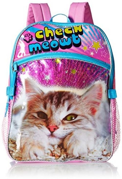 Global Design Concepts Girl's Cat Check Meowt Backpack With Lunch Kit, Pink,