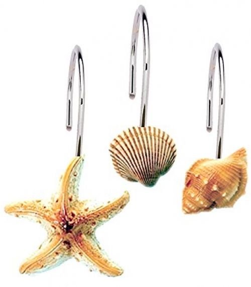Seashell Shower Curtain Hooks Bathroom Beach Shell Decor (Set Of 12)
