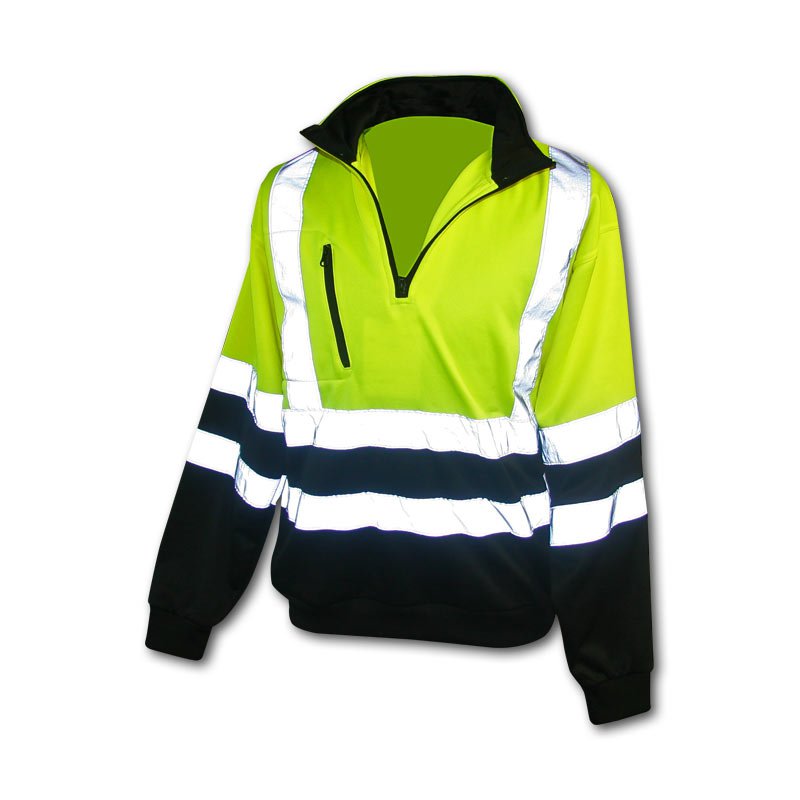 Class 3 Hi Vis 1/4 Zip Pullover Sweatshirt LIme With Black Size 2X-Large