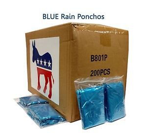Emergency Rain Poncho Democratic Blue Case of 200