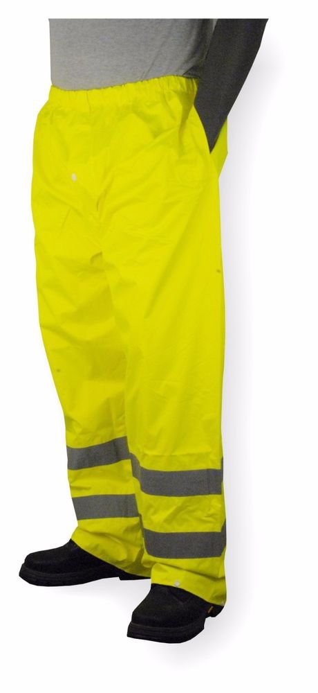 Class E Hi Vis Lime Rain Pant With Reflective Stripes, Size Medium