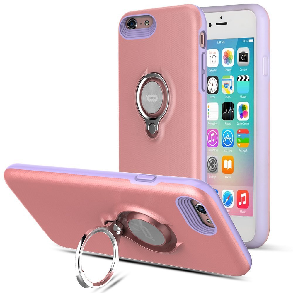 360 Degree Rotating Ring Grip Case for iPhone 6 Plus Pink