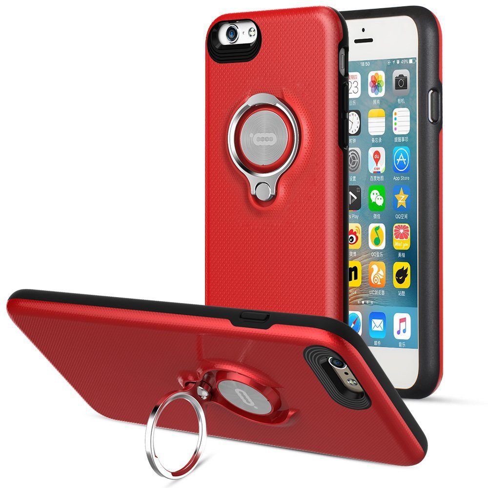 360 Degree Rotating Ring Grip Case for iPhone 6 Plus Red