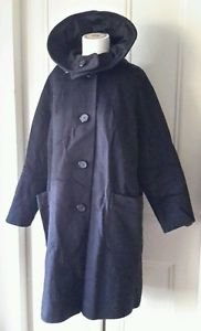 Vintage Cowl/Cape style collar Wool Dress Over Coat Womens size 4-6 Black