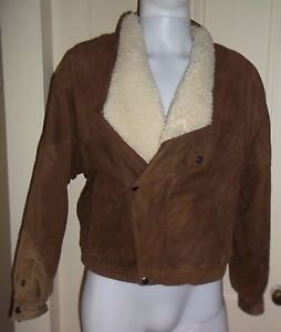 Vintage Mens Overkirk Collarless Shearling Trim Side Zip Leather Bomber Jacket S