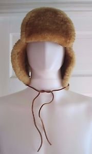 Vintage Mens L LL Bean Mouton Shearling Sherpa Leather Trapper Aviator Flap Hat