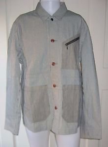 Men's J.Crew Wallace & Barnes Indigo Railroad Stripe Chore Coat Jacket M Navy