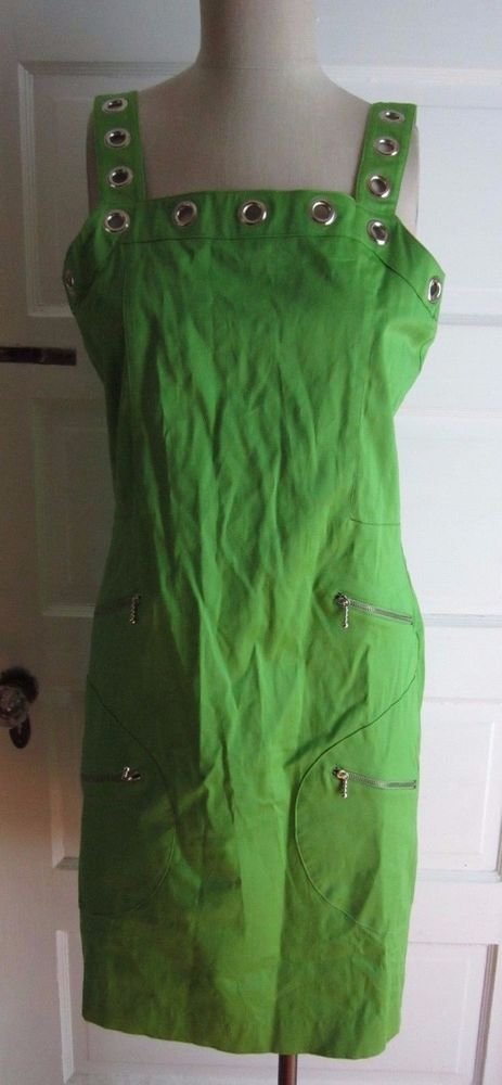 Connie Howard Grommet Zippered Jumper Romper Tunic Dress Womens 12 Neon Lime