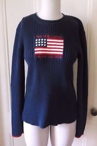 Womens Polo Jeans Company Ralph Lauren American Flag Ribbed Knit Sweater XL Navy