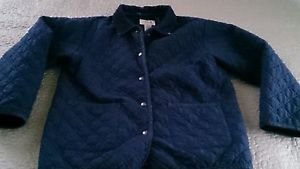 LL Bean Kids Girls Quilted Barn Work Snap Up Jacket Coat L Large 14 16 navy blue