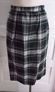 Vintage Womens 80s LL Bean Tartan Scotch Plaid Pleated Wool Skirt 12 Belt Loops