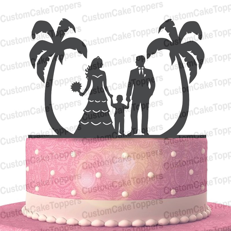 Family Silhouette Cake Toppers Couples with a Boys Under the Coconut Trees