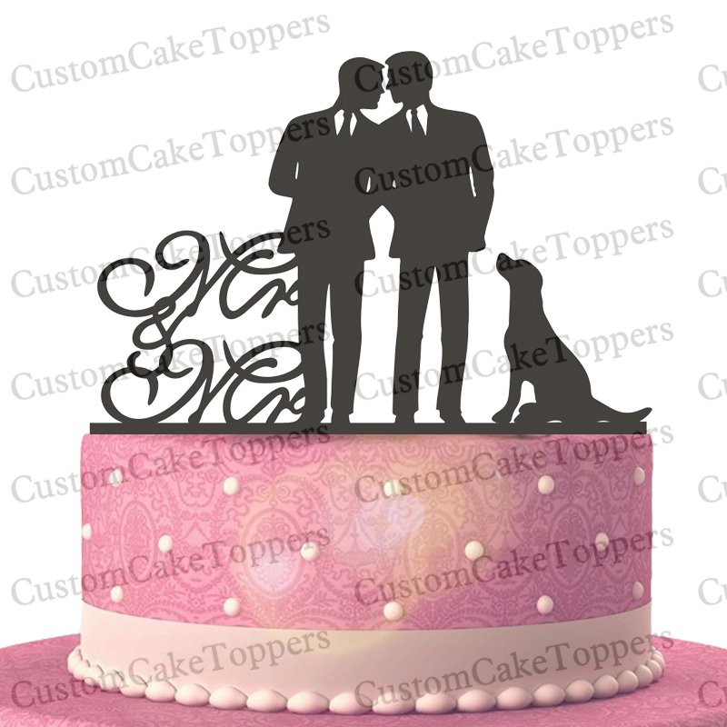 Gay Wedding Cake Topper With Dog,Gay Cake Topper,Homosexual Cake Topper