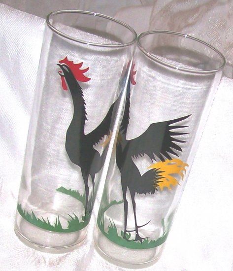 2 1950'S FEDERAL CROWING ROOSTER GLASS TUMBLERS