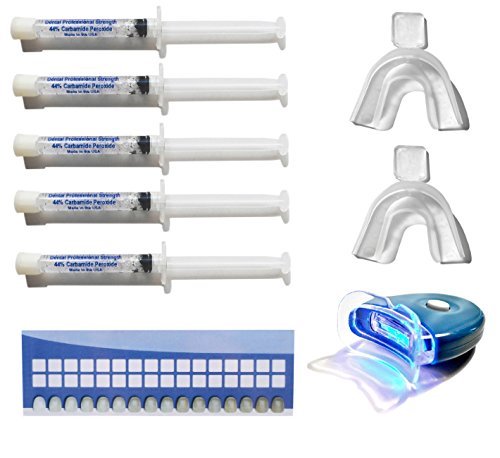 Teeth Whitening Kit 5 Syringes of 44% Teeth Whitening Gel, 2 Mouth Trays, LED, 1 Shade Guide