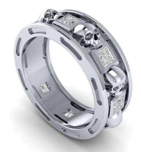 Skull Wedding Ring in Solid Silver