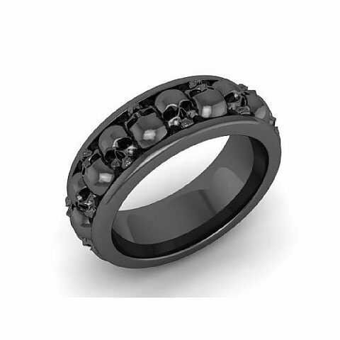 Skull Wedding Ring Black Platinum