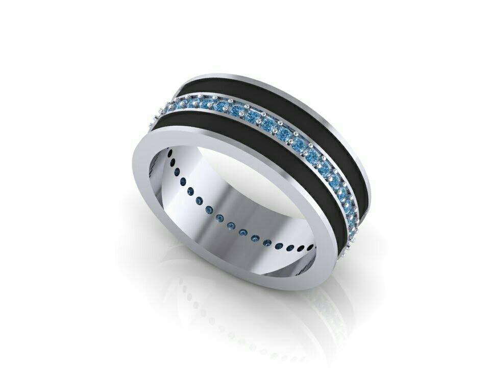 Blue Line Wedding Ring Solid 925 Silver