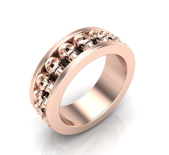 Skull Wedding Band in 14 k Rose Gold