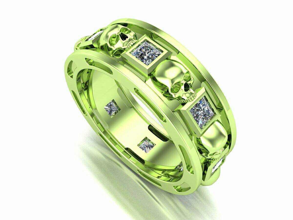 Skull Wedding Band in 18 K Green Gold