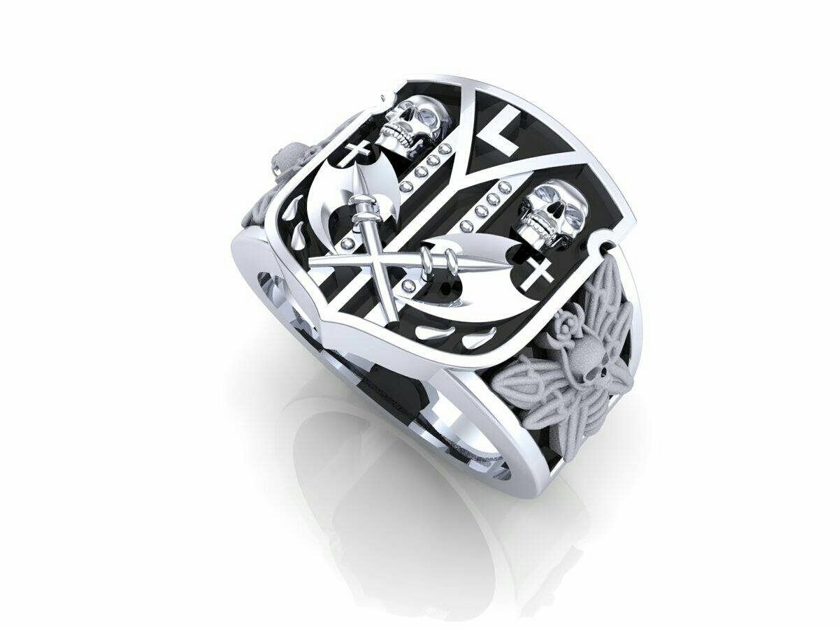 Men's Skull Ring Deaths Head Moth Signet Ring (custom choice letter center)