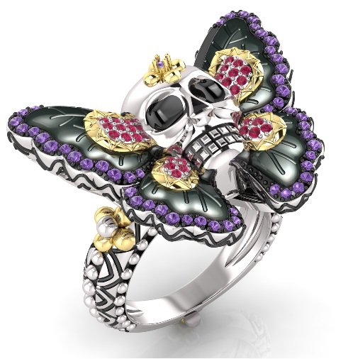 Skull Butterfly Engagement Ring