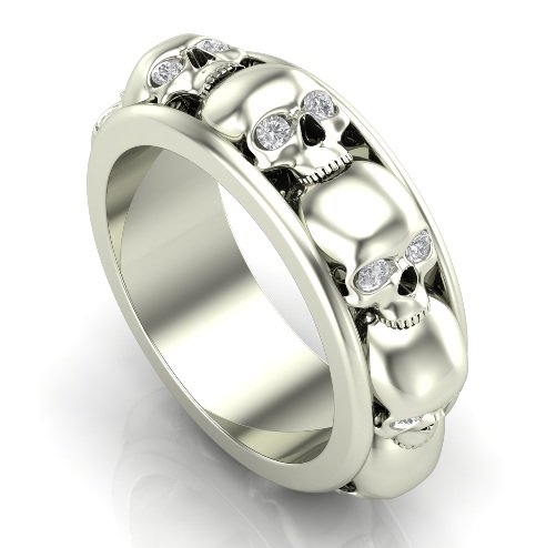 Stacked Skull Ring in 14 k White Gold