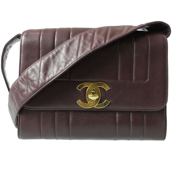 Authentic Chanel Quilted CC Logos Shoulder Bag Leather Bordeaux