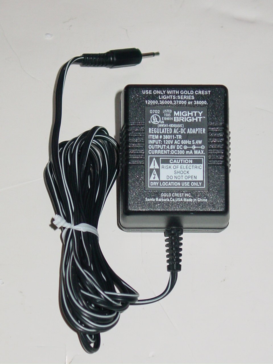 Mighty Bright 38001-TR AC Adapter MWS41-4830 4.8V 300mA for Gold Crest 12000 38000
