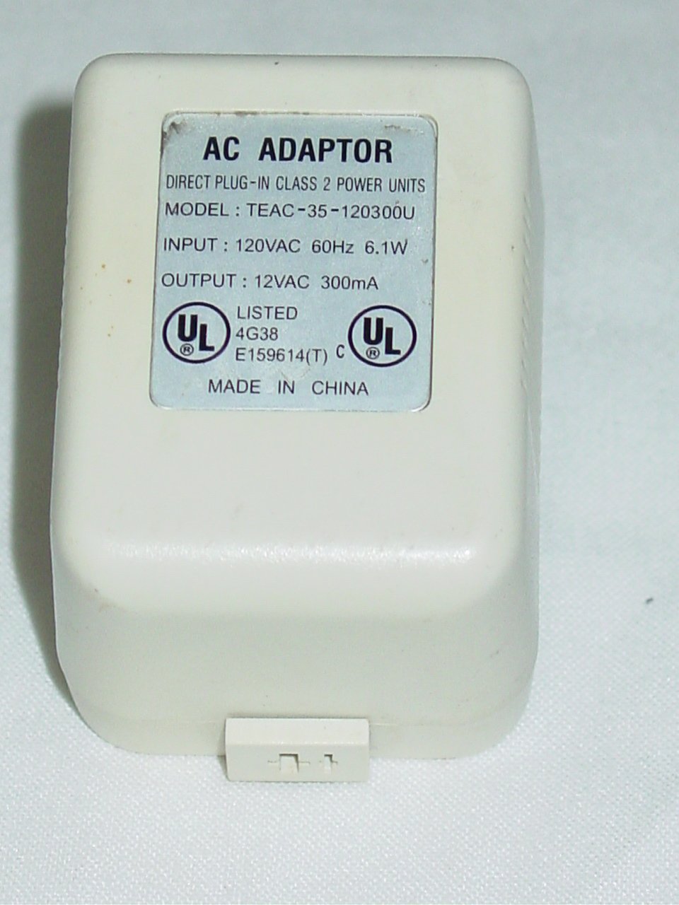TEAC-35-120300U (without cord) AC Adapter 12VAC 300mA