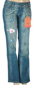 Bebina Jeans - Junior Faded Wash Jeans with Butterfly Prints and Stitched Designs