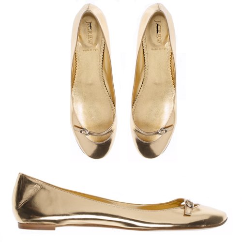 NEW J CREW METALLIC GOLD LIV PATENT LEATHER BALLET FLATS sz 9.5